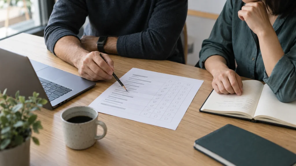 Interview scorecard used by an engineering leader and recruiting partner to review candidate evidence.